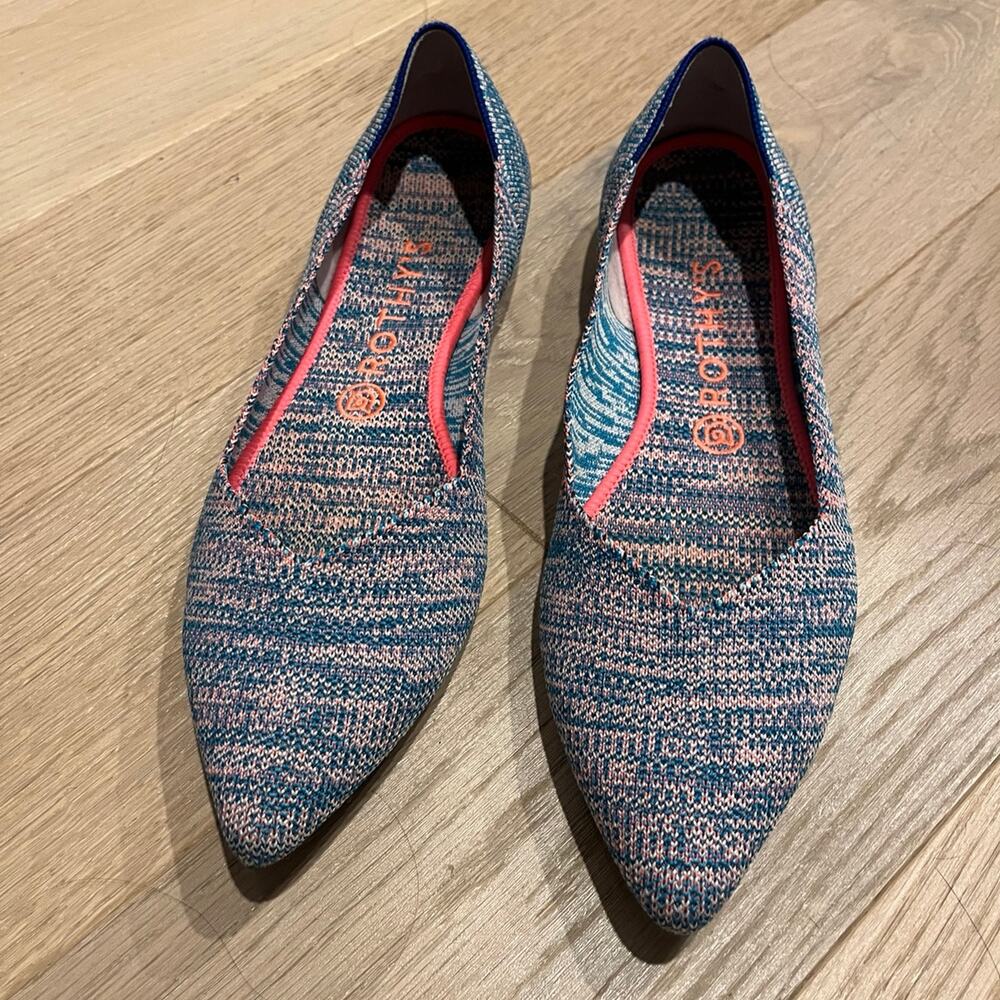 Rothy's Women's Blue Pink Knit Pointed Toe Flats